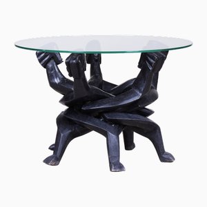 Art Deco Folding Table in Carved Ebony Wood, Africa, 1930s