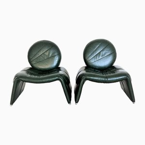 P35 Lounge Chairs in Green Leather by Vittorio Introini for Saporiti, 1980s, Set of 2