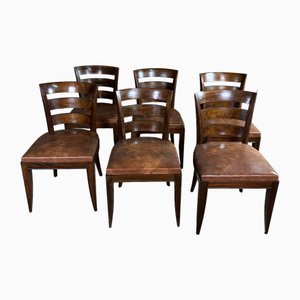 Dining Chairs in Wood and Skai, 1940s, Set of 6