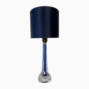 Lámpara de mesa vintage de vidrio azul de Paul Kedelv para Flygsfors, Sweden, años 60
