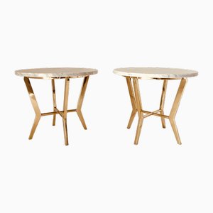 Small Carrara Marble and Brass Tables, Italy, 1960s, Set of 2