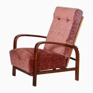 Czech Art Deco Positioning Armchair Beech and Walnut, 1930s