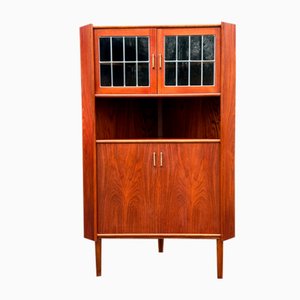 Midcentury Danish Teak Corner Bar Cabinet with Glass, 1960s