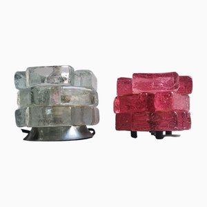 Brutalist Bubble Glass Clear & Red Table Lamps, 1960s, Set of 2