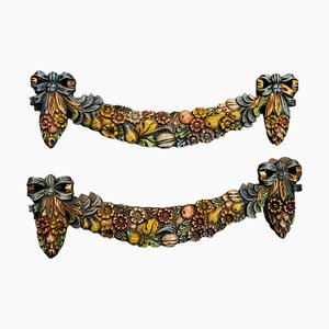 Spanish Polychrome & Polychrome Wooden Garlands, 1950s, Set of 2