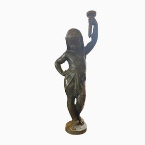 Bronze Garden Sculpture of Child with Torch attributed to Mathurin Moreau for Val d'Osne, France, 19th Century