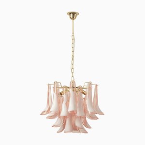 Petal Suspension Lamp in Pink and White Murano Glass, Italy, 1990s