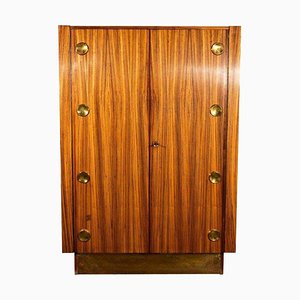 Art Deco Wardrobe in Teak & Polished Brass Details, 1960s
