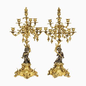Napoleon III Candleholders in Gilt and Patinated Bronze, 1800s, Set of 2