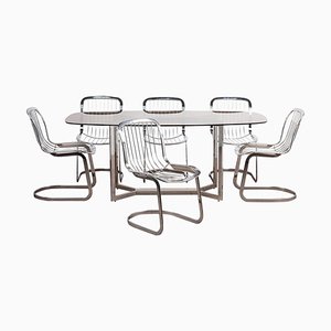 Italian Dining Table with Chairs by Gastone Rinaldi, 1970s, Set of 7