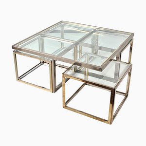 Large French Glass Coffee Table with Nesting Side Tables from Maison Charles, 1970s, Set of 5