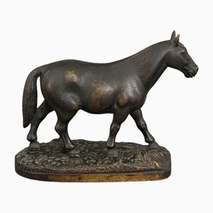 Cheval de Trait en Bronze à Patine Marron Foncé, 19ème Siècle