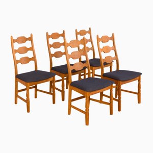 Danish Oak High Razor Dining Chairs by H. Kjærnulf, 1960s, Set of 5