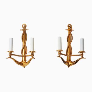 Gilded Maritime Anchor Lamps, 1960s, Set of 2