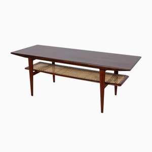 Dänischer Mid-Century Couchtisch aus Palisander & Rattan, 1960er