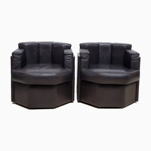 Fauteuils Club Octogonaux en Cuir Marron, 1970s, Set de 2