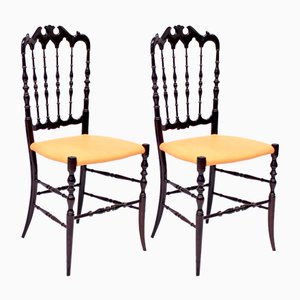 Vintage Chiavari Chairs with Leather Seats, 1950, Set of 2