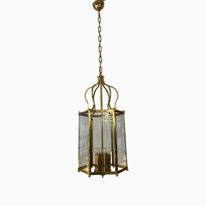 Large Neoclassical Style Lantern in Brass and Glass