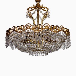 Brass & Lead Crystal Chandelier from Schröder and Co., 1960s