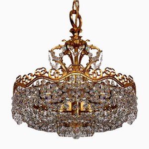 Brass & Lead Crystal Chandelier from Schröder and Co., 1960s