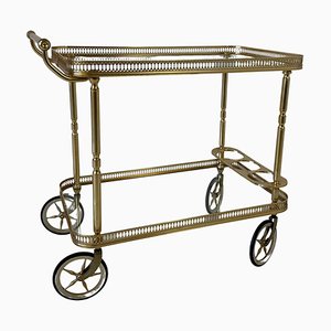 Mid-Century Italian Modern Brass and Glass Tray Bar Cart from MB, 1970s