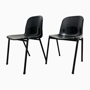Vintage Black Stacking Chairs, Set of 2