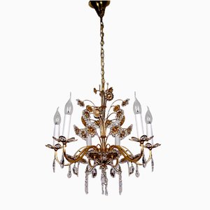 Brass & Lead Crystal Chandelier with Flowers from Palwa, 1970s