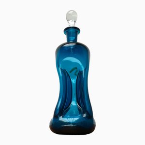 Vintage Danish Blue Glass Kluk Kluk Bottle from Holmegaard, 1970s