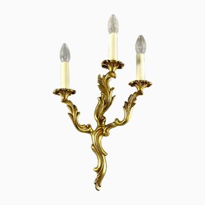 Vintage Rococo Style Gilt Bronze Wall Sconce with 3 Lights