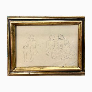Felice Casorati, Three Crouching Figures, Pencil on Paper, 1944