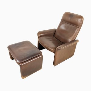 Vintage DS 50 Leather Lounge Chair and Ottoman from de Sede, 1970s, Set of 2