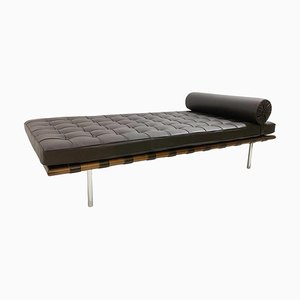 Black Leather Barcelona Daybed attributed to Ludwig Mies Van Der Rohe for Knoll, 1990s