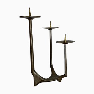 Modernist Sculptural Brutalist Bronze & Metal Candleholder, France, 1970s