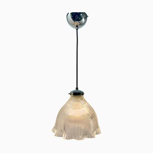 Pendant Lamp with Corrugated Glass Shade, Netherlands, 1950s