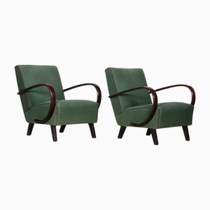 Art Deco Green Beech Armchairs attributed to Jindřich Halabala for Up Závody, Czech, 1930s, Set of 2