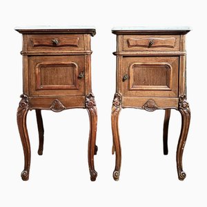 French Marble Top Bedside Cupboards, 1900s, Set of 2