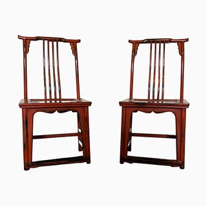 Sedie asiatiche in legno laccato rosso, XX secolo, set di 2