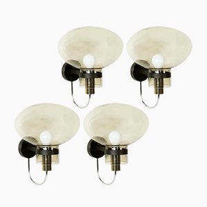 Chrome Plated & Black Metal Sconces in Smoked Glass attributed to Arredoluce, 1970s, Set of 4