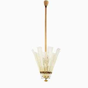 Large Golden Murano Glass & Brass Chandelier by Tomaso Buzzi for Venini, 1933
