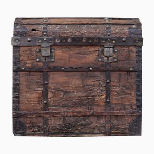 18th Century Wooden & Wrought Iron Travel Trunk