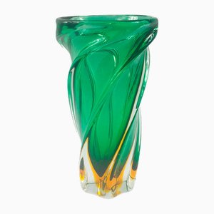 Large Mid-Century Italian Twisted Sommerso Murano Glass Vase, 1960s
