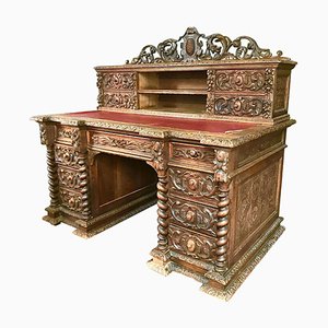 Neo-Renaissance Henri II Hand-Carved Wooden Desk, 1870s