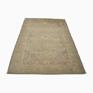 Low Pile Hand Knotted Olive Green Oushak Rug