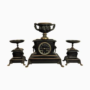 Set de Cheminée Napoléon III avec Dieux Grecs en Bronze et Marbre Noir, 1850s