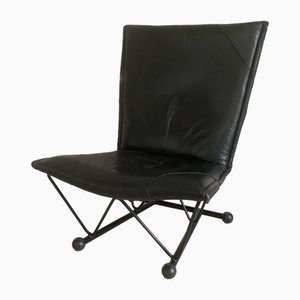 Vintage Flyer Lounge Chair in Black Leather by P. Mazairac and K. Boonzaaijer for Young International, 1983