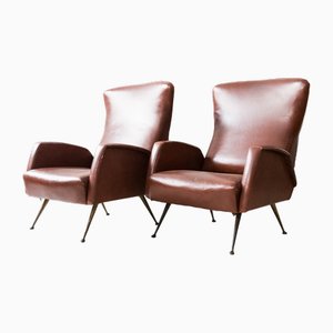 Set of Brown Lounge Chairs, 1970s