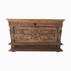 Renaissance Wooden Chest Carved with Vegetal Patter