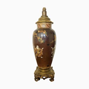 Japanese Satsuma Porcelain & Bronze Vase Lamp, 1900s