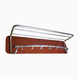 Chromed Metal Coat Rack with Wooden Board, 1950s