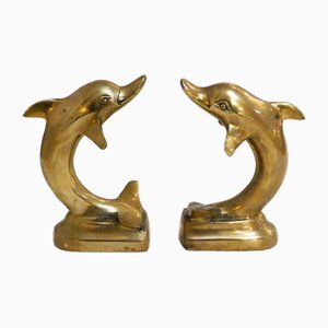 Golden Brass Dolphins, 1980s, Set of 2